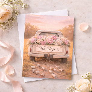 Anuncio Nos Fugamos Camión Antiguo Floral Rosa Claro Boda