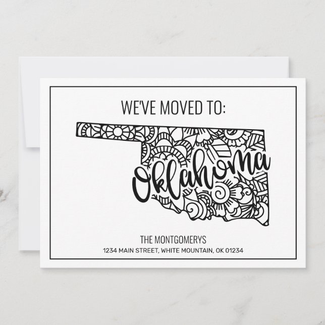 Anuncio Nos hemos mudado a Oklahoma State Floral Mandala (Anverso)