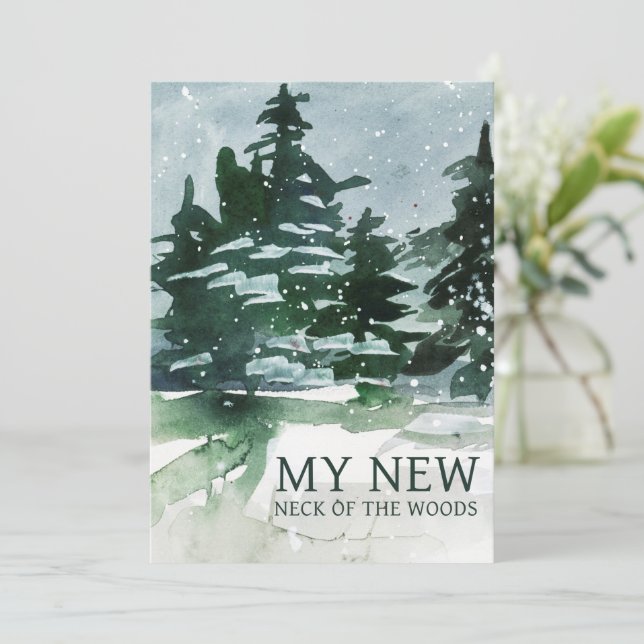 Anuncio Nos hemos mudado a Pine Forest Watercolor (Anverso de pie)