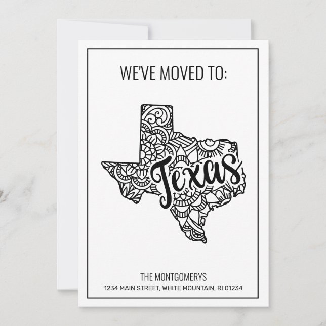 Anuncio Nos hemos mudado a Texas State Floral Mandala (Anverso)