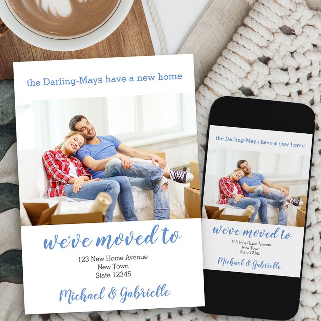 Anuncio Nos hemos mudado de casa Personalizado foto azul n (new address photo moving announcement card available printed or as printable digital download)