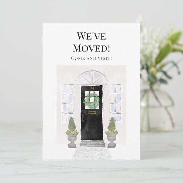 Anuncio Nos hemos mudado de nuevo hogar acuarela puerta ne (Anverso de pie)