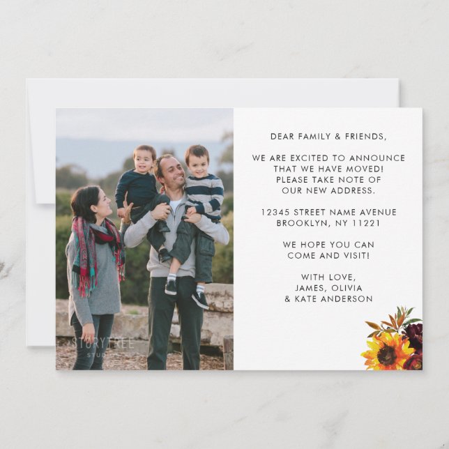 Anuncio Nos hemos mudado de nuevo hogar de girasol otoñal (Reverso)