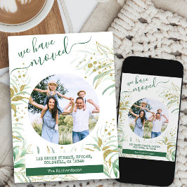 Anuncio Nos Hemos Mudado Elegantes Foliage Verde Oro