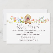 ¡Nos hemos mudado! Labrador Puppy Floral Moving