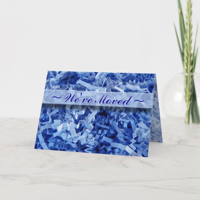 Anuncio Nos movemos nueva dirección Blue Crinkled Shreds (Anverso)