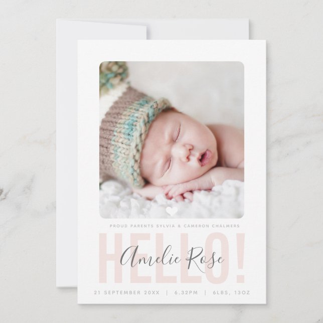Anuncio NOTIFICACIÓN DE NACIMIENTO DE FOTO Hola niña rosa  (Anverso)