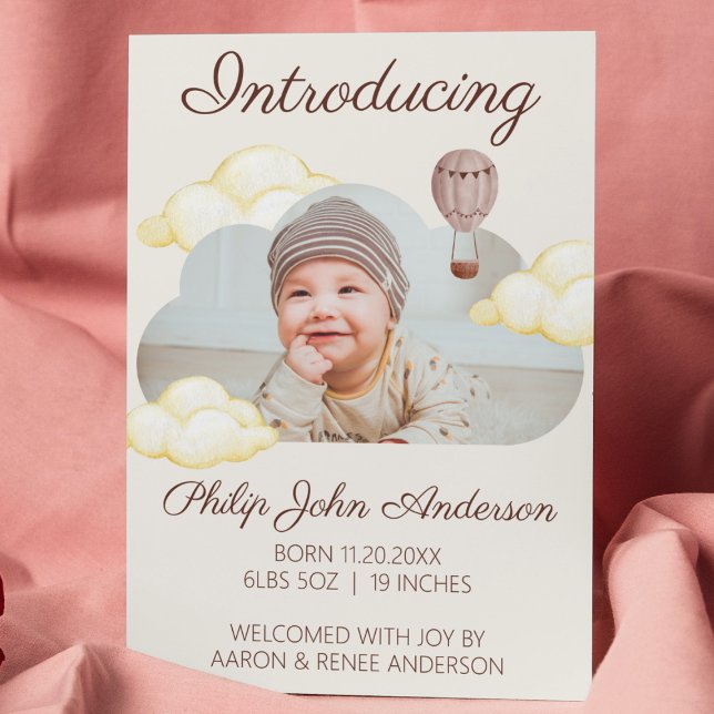 Anuncio Nubes de color de agua dulce foto bebé (cute watercolor clouds baby birth announcement birth reveal newborn baby photo card. personalizable )