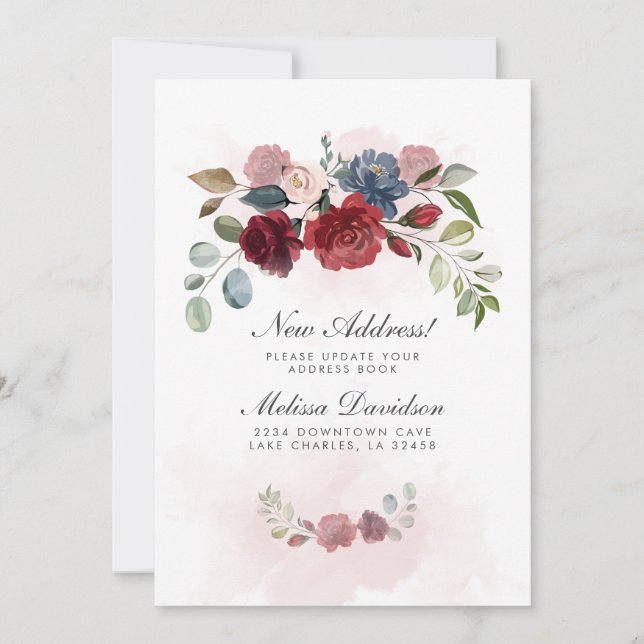 Anuncio Nueva dirección Burgundy Floral Nueva casa en movi (Anverso)