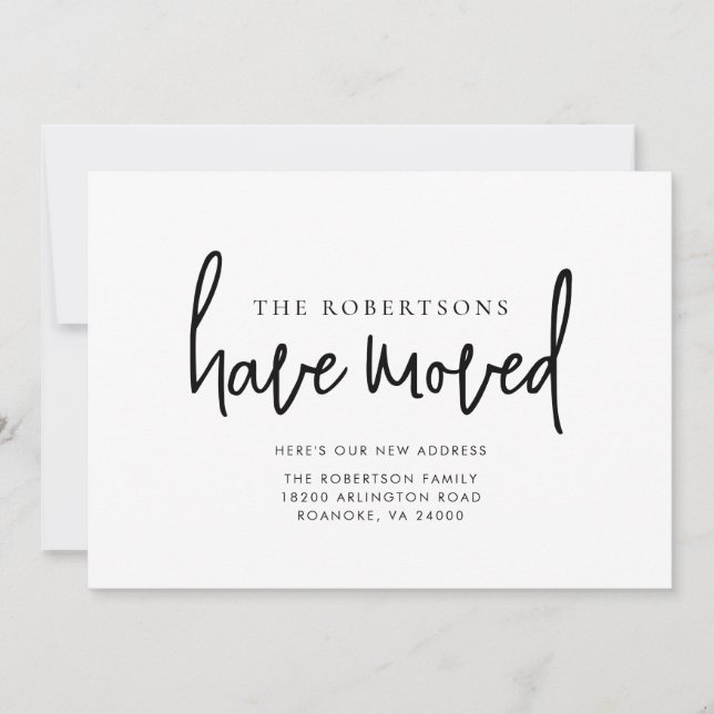 Anuncio Nueva dirección Moderna Caligrafía Movimiento Mini (Anverso)