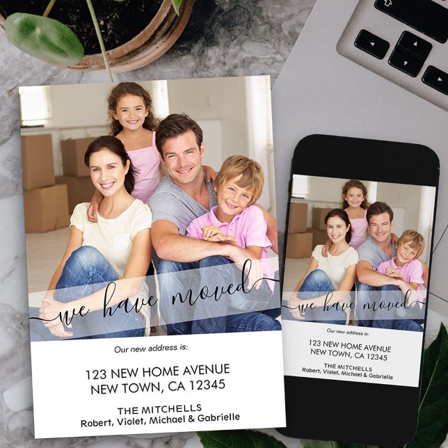 Anuncio Nueva Foto De Casa Que Hemos Mudado Elegante Guión (script photo new address card available printed or as printable digital download)