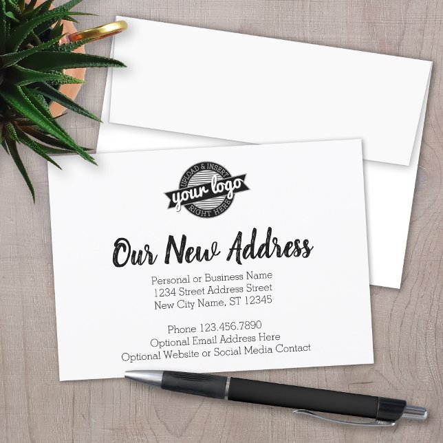 Anuncio Nuevo cambio de dirección con logotipo comercial (New Address Announcement Card with Logo)