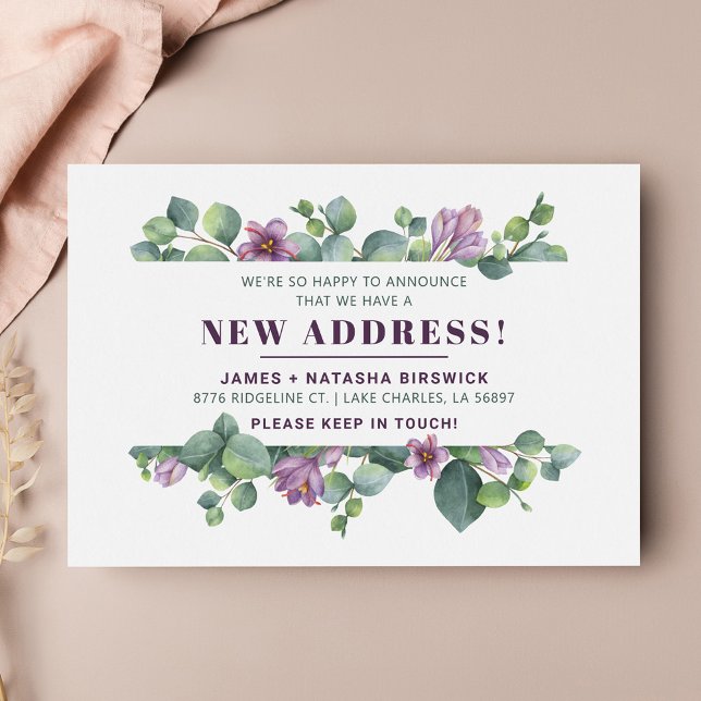 Anuncio Nuevo hogar botánico hemos mudado floral (Botanical Eucalyptus Moving Announcement)