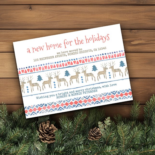 Anuncio Nuevo hogar de venados nórdicos para las vacacione (Nordic New Home for the Holidays Card from Holiday Moving Announcements Collection by Darling & May)