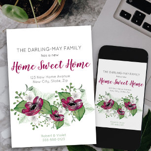 Anuncio Nuevo Hogar Dulce Hogar Acuarela Floral Mudanza
