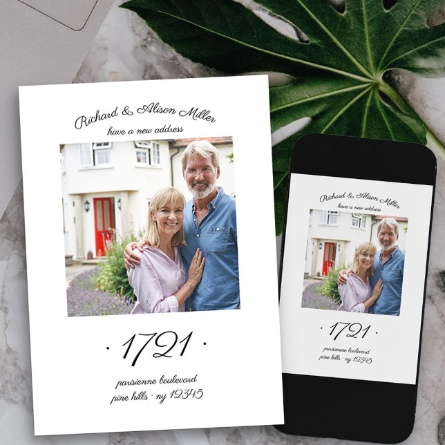 Anuncio Nuevo número de casa elegante foto en movimiento (House number new address photo moving announcement available printed or printable digital download)