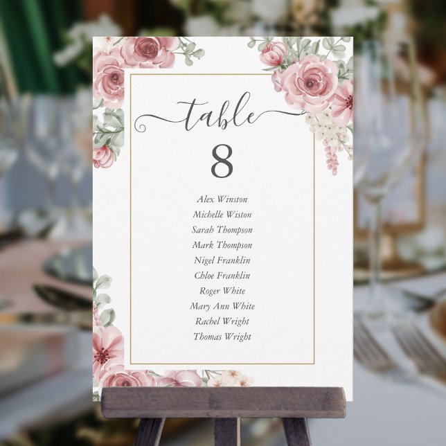 Anuncio Número de mesa floral rosa polvoriento elegante (Subido por el creador)