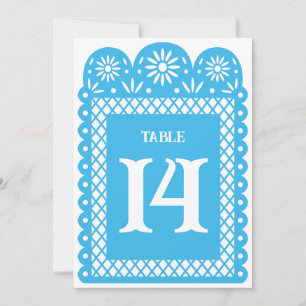 Anuncio número de mesa picado de papel azul mexicano