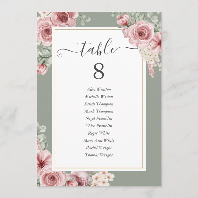 Anuncio Números de Mesa Rosas Florales Verde Saga (Anverso)