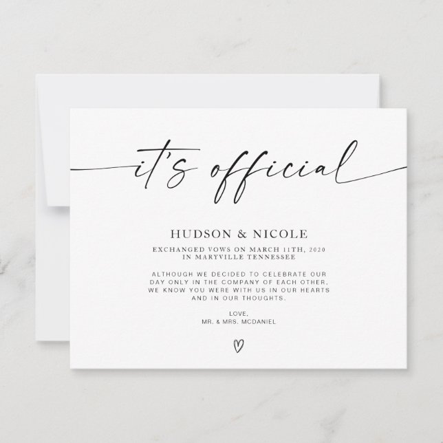 Anuncio oficial de boda por elopement (Anverso)