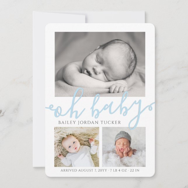 Anuncio Oh Baby Boy Blue Script Collage Foto Nacimiento (Anverso)