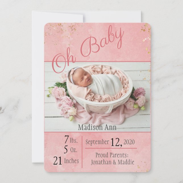 Anuncio Oh Bebé Guión Niña Elegante Personaliza Nacimiento (Anverso)