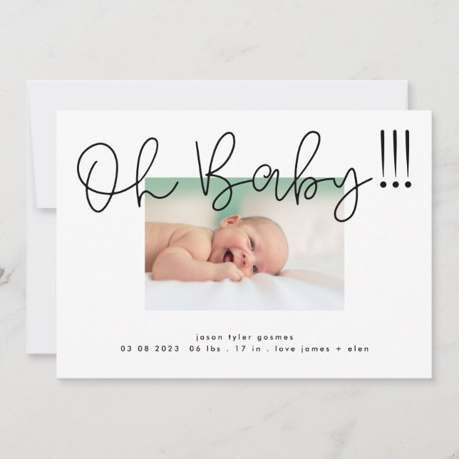 Anuncio Oh Bebé negro en blanco moderno Funky Fun Baby (Anverso)