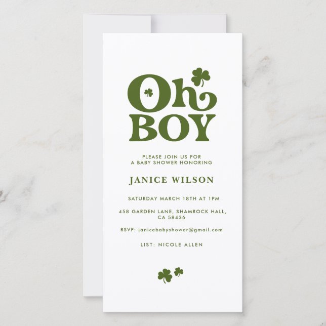 Anuncio Oh Boy St. Patrick's Day Baby Shower Digital Evite (Anverso)