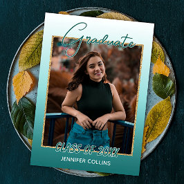 Anuncio Ombre Azul Teal Verde Dorado Graduación Brillante