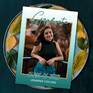 Anuncio Ombre Azul Teal Verde Dorado Graduación Brillante