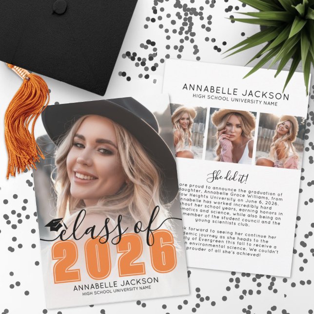 Anuncio Orange Graduate Photo Graduation (Orange Graduate Photo Graduation Announcement )