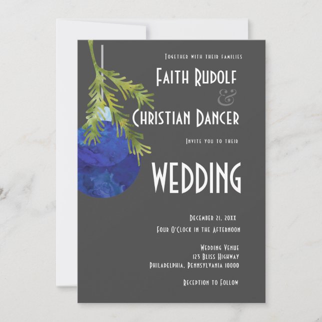 Anuncio Ornamento de Navidad Azul, Boda moderno (Anverso)
