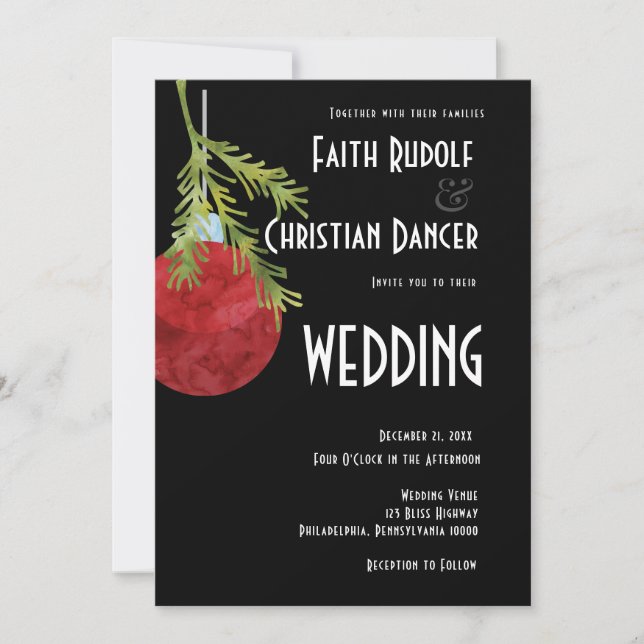 Anuncio Ornamento navideño rojo, Boda moderno (Anverso)