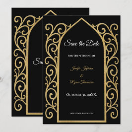 Anuncio Ornate border black and gold wedding save the date