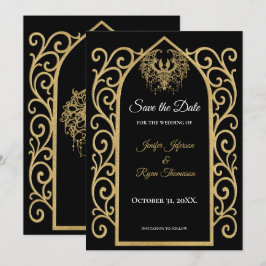 Anuncio Ornate border black and gold wedding save the date