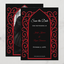 Anuncio Ornate border black and red wedding save the date