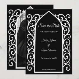Anuncio Ornate border black and whit wedding save the date