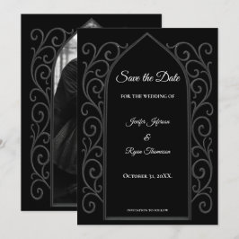 Anuncio Ornate border black and whit wedding save the date