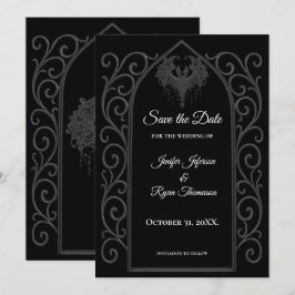 Anuncio Ornate border black and whit wedding save the date