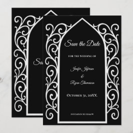 Anuncio Ornate border black and whit wedding save the date