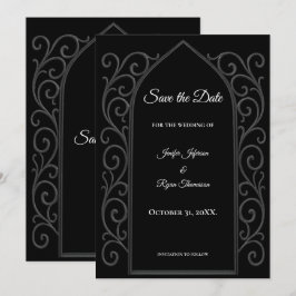 Anuncio Ornate border black and whit wedding save the date