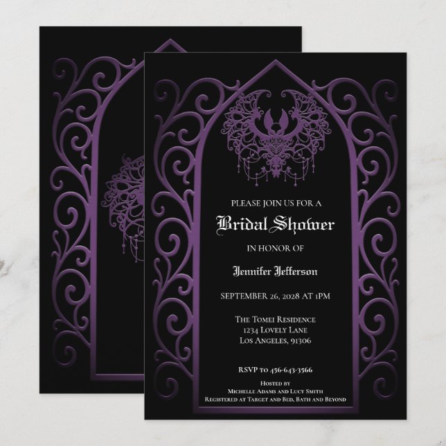 Anuncio Ornate purple border Gothic Bridal Shower (Anverso / Reverso)