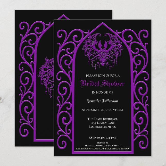Anuncio Ornate purple border Gothic Bridal Shower (Anverso / Reverso)