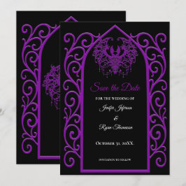 Anuncio Ornate purple border wedding save the date