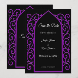 Anuncio Ornate purple border wedding save the date