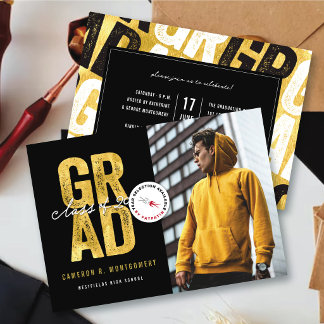 Anuncio Oro Moderno y Audaz GRAD Foto de Graduación con Es