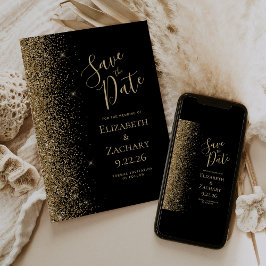 Anuncio Oro Negro Glitter Borde Salva la Fecha