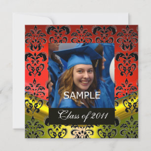 ANUNCIO ORO, ROJO, MONOGRAMA DE GRADUACIÓN DE DAMASCA NEGR