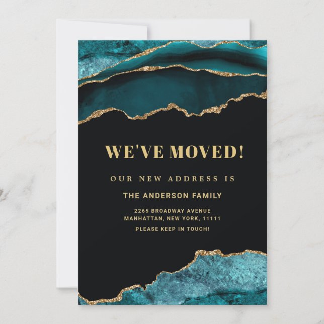 Anuncio Oro y mármol azul Verde azulado Nueva dirección en (Anverso)