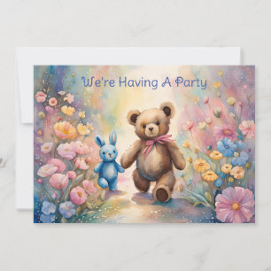 Anuncio Oso de peluche y conejito en un Fiesta Pastel Gard